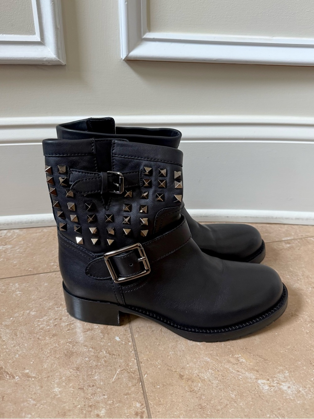 Valentino leather rockstud moto ankle boots!